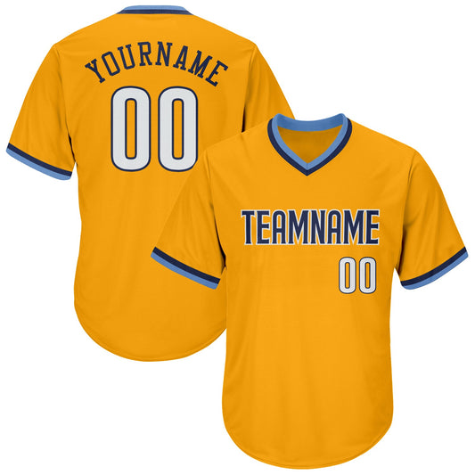 Custom Gold White-Navy Authentic Throwback Rib-Knit Baseball Jersey Shirt - Main View