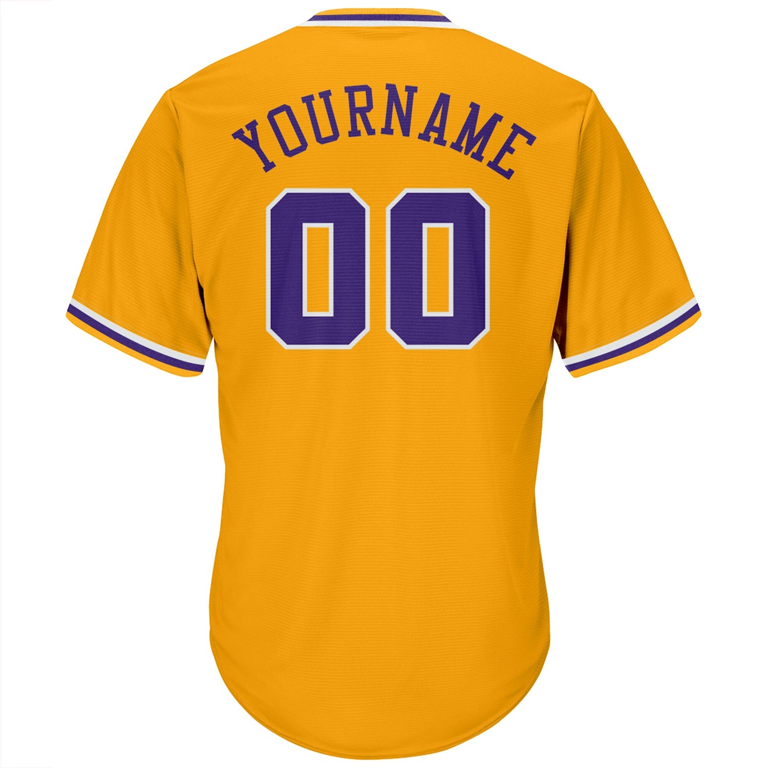 Custom Gold Purple-White Authentic Throwback Rib-Knit Baseball Jersey Shirt view 3