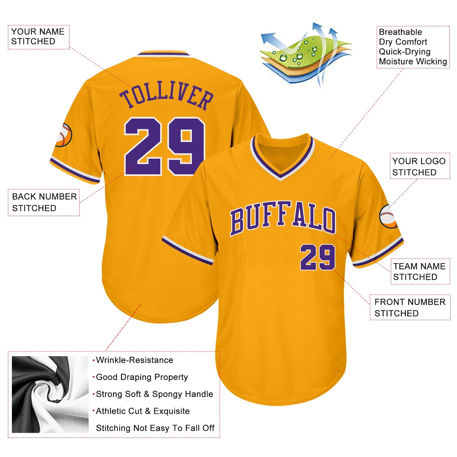 Custom Gold Purple-White Authentic Throwback Rib-Knit Baseball Jersey Shirt view 4
