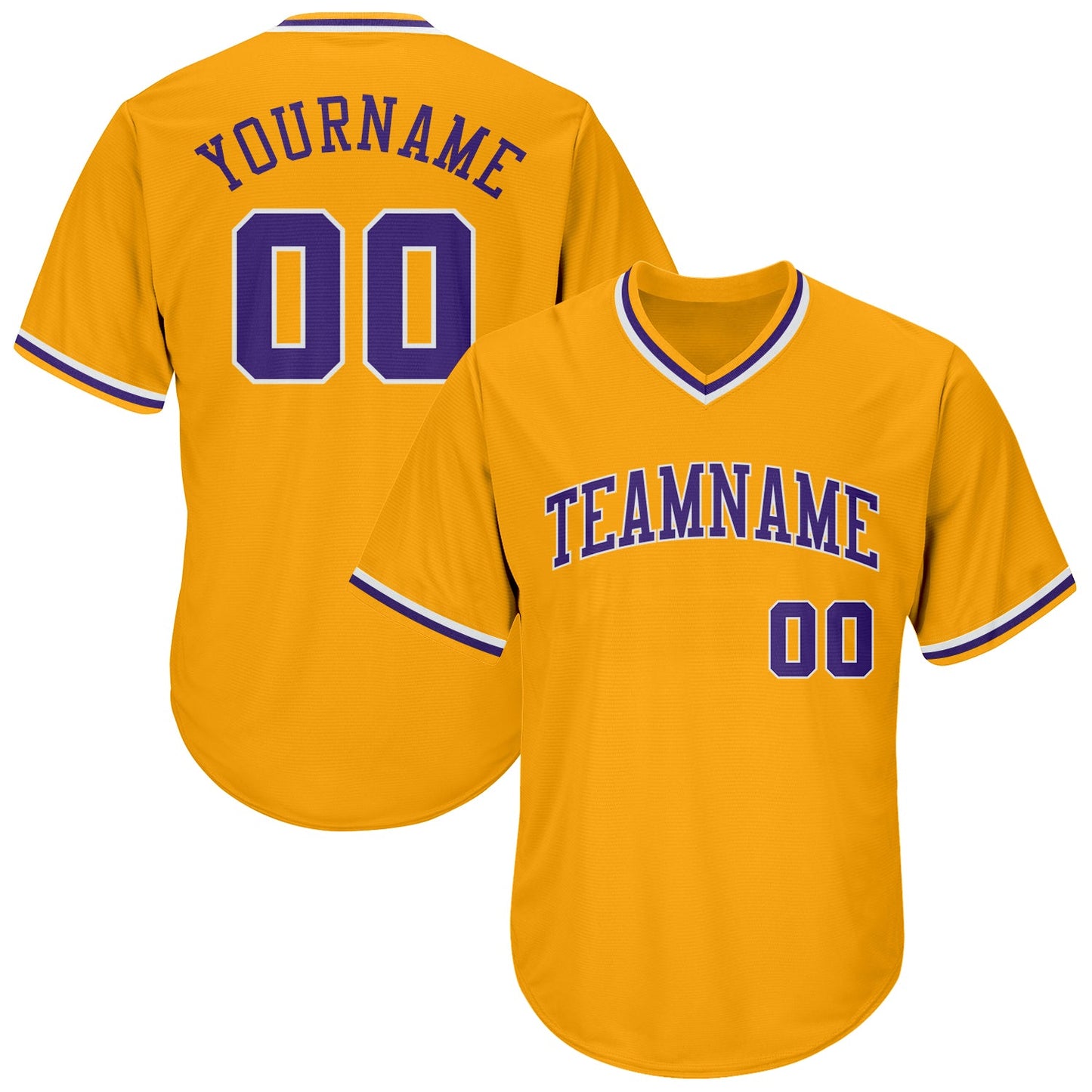 Custom Gold Purple-White Authentic Throwback Rib-Knit Baseball Jersey Shirt - Main View