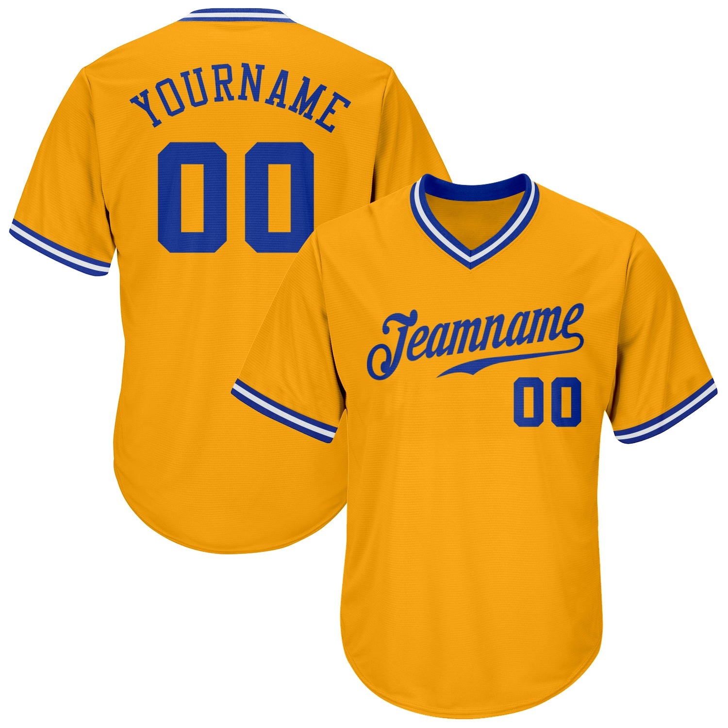 Custom Gold Royal-White Authentic Throwback Rib-Knit Baseball Jersey Shirt - Main View