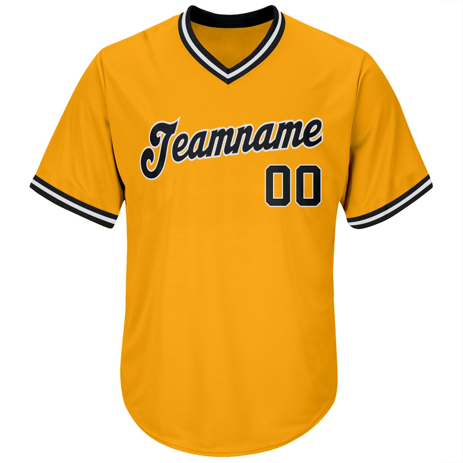 Custom Gold Black-White Authentic Throwback Rib-Knit Baseball Jersey Shirt view 2