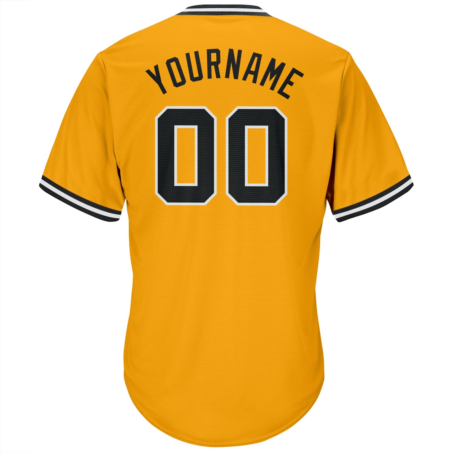 Custom Gold Black-White Authentic Throwback Rib-Knit Baseball Jersey Shirt view 3