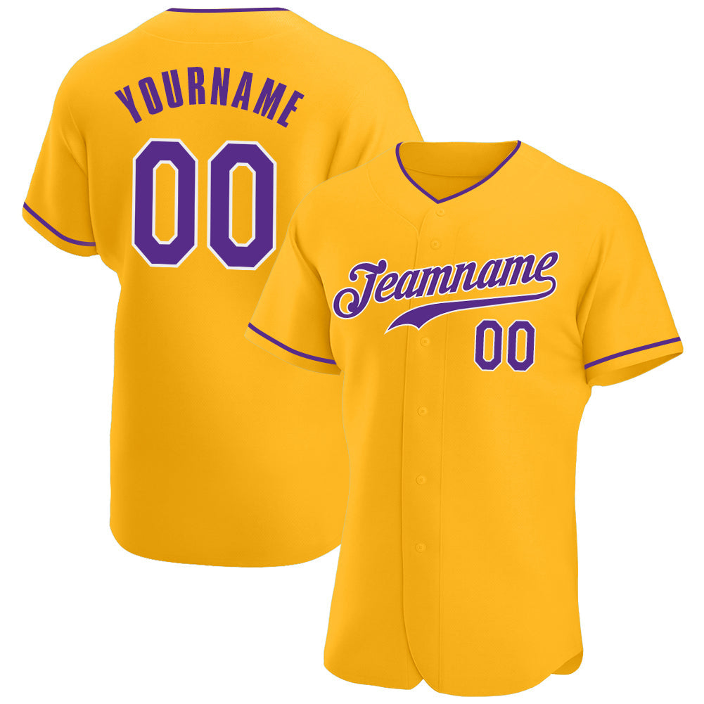 Custom Gold Purple-White Authentic Baseball Jersey - Main View