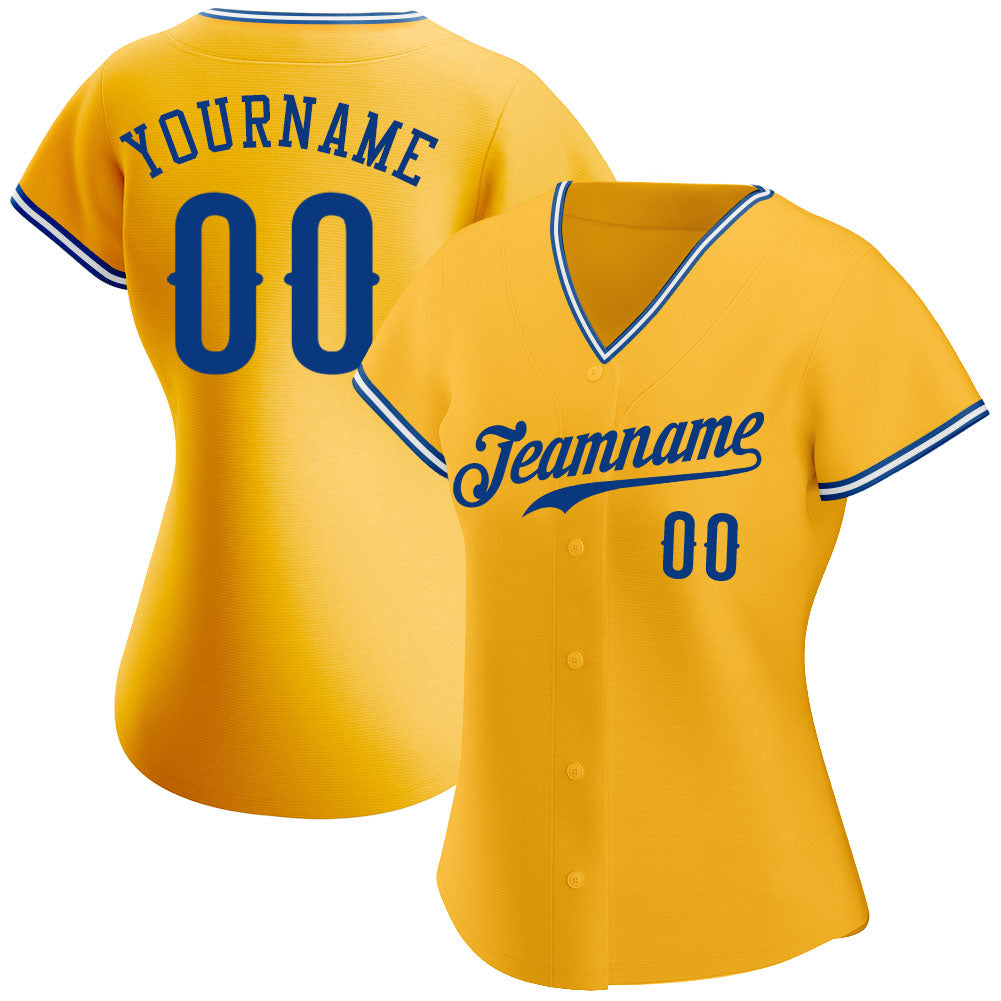 Custom Gold Royal-White Authentic Baseball Jersey view 2