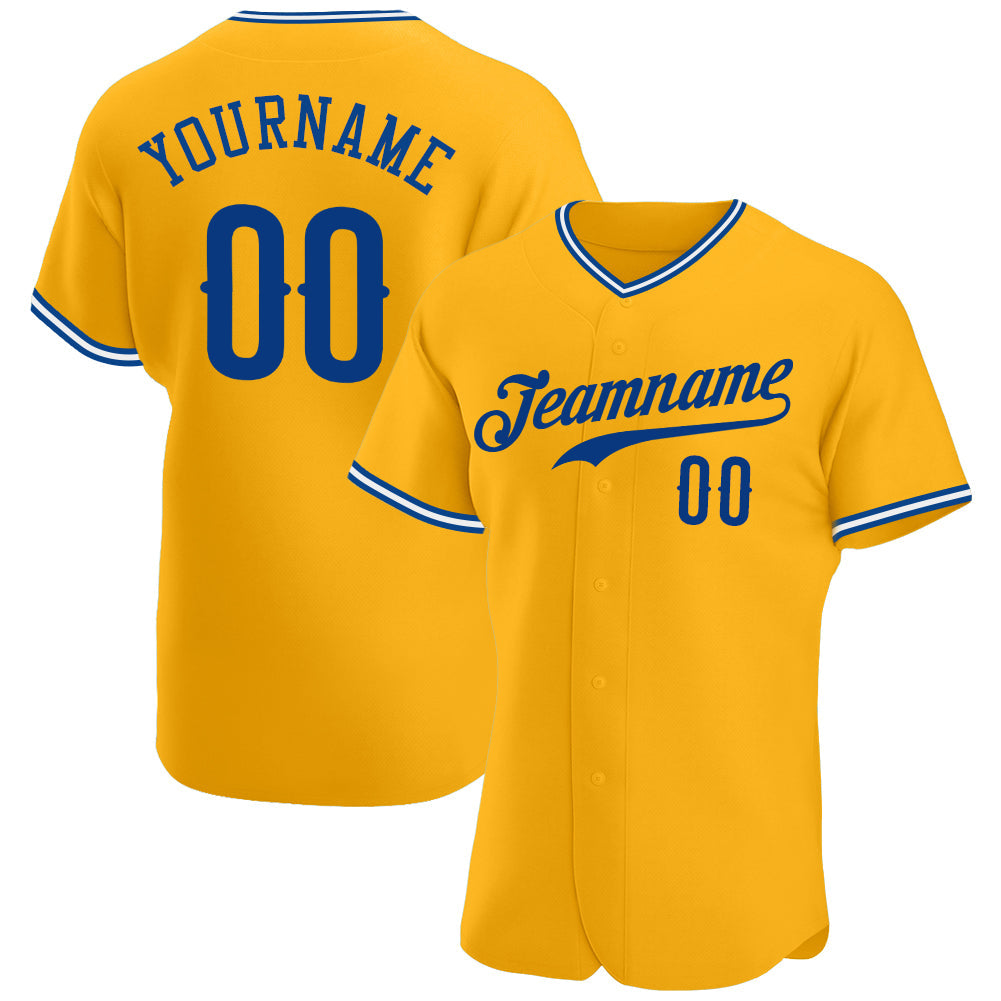 Custom Gold Royal-White Authentic Baseball Jersey - Main View