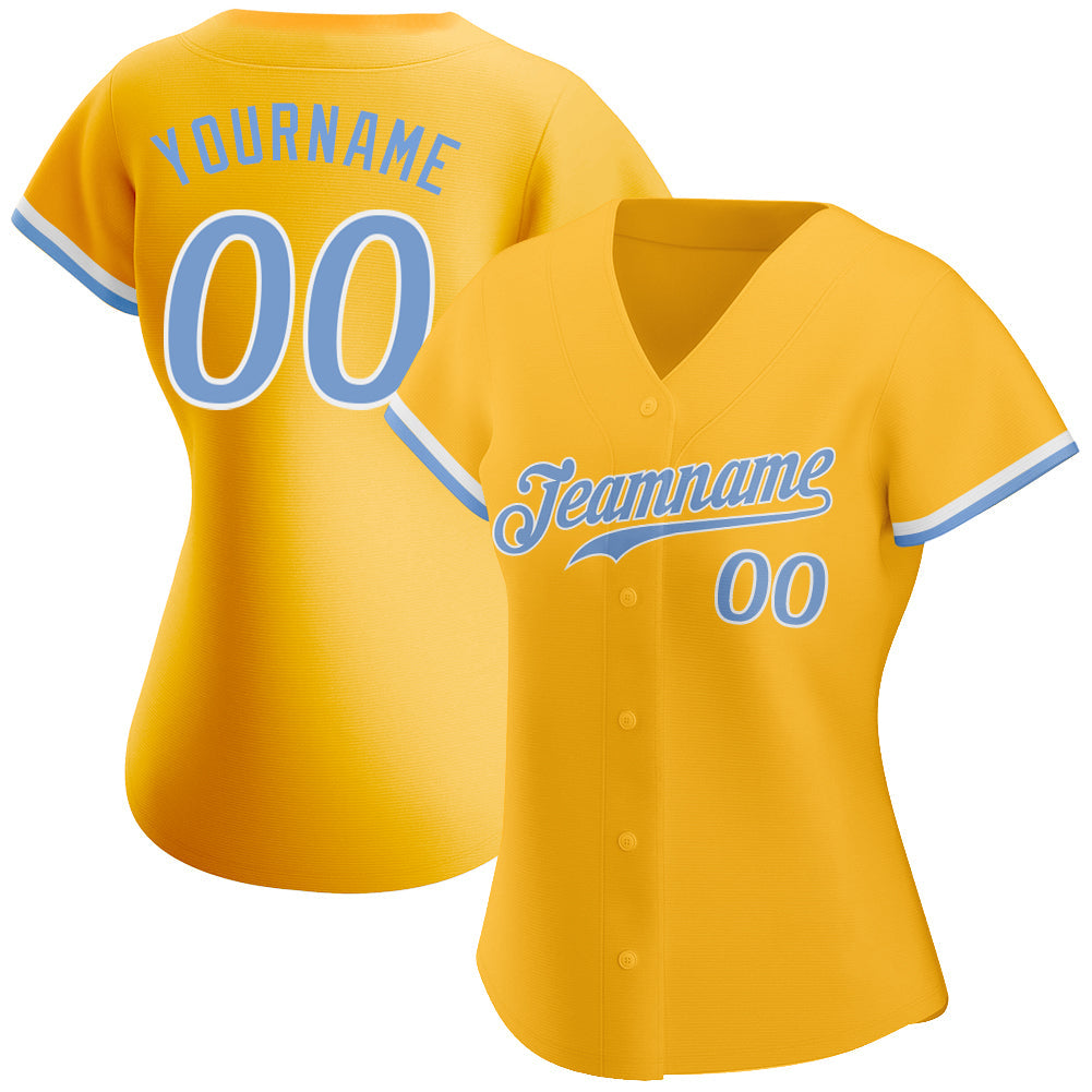 Custom Gold Light Blue-White Authentic Baseball Jersey view 2