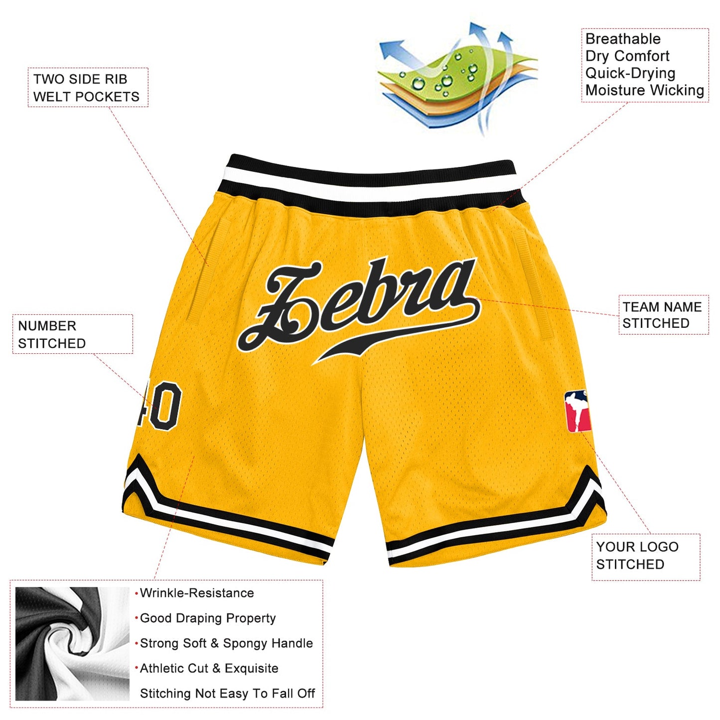 Custom Gold Black-White Authentic Throwback Basketball Shorts view 2