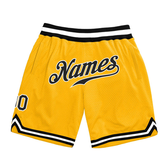 Custom Gold Black-White Authentic Throwback Basketball Shorts - Main View