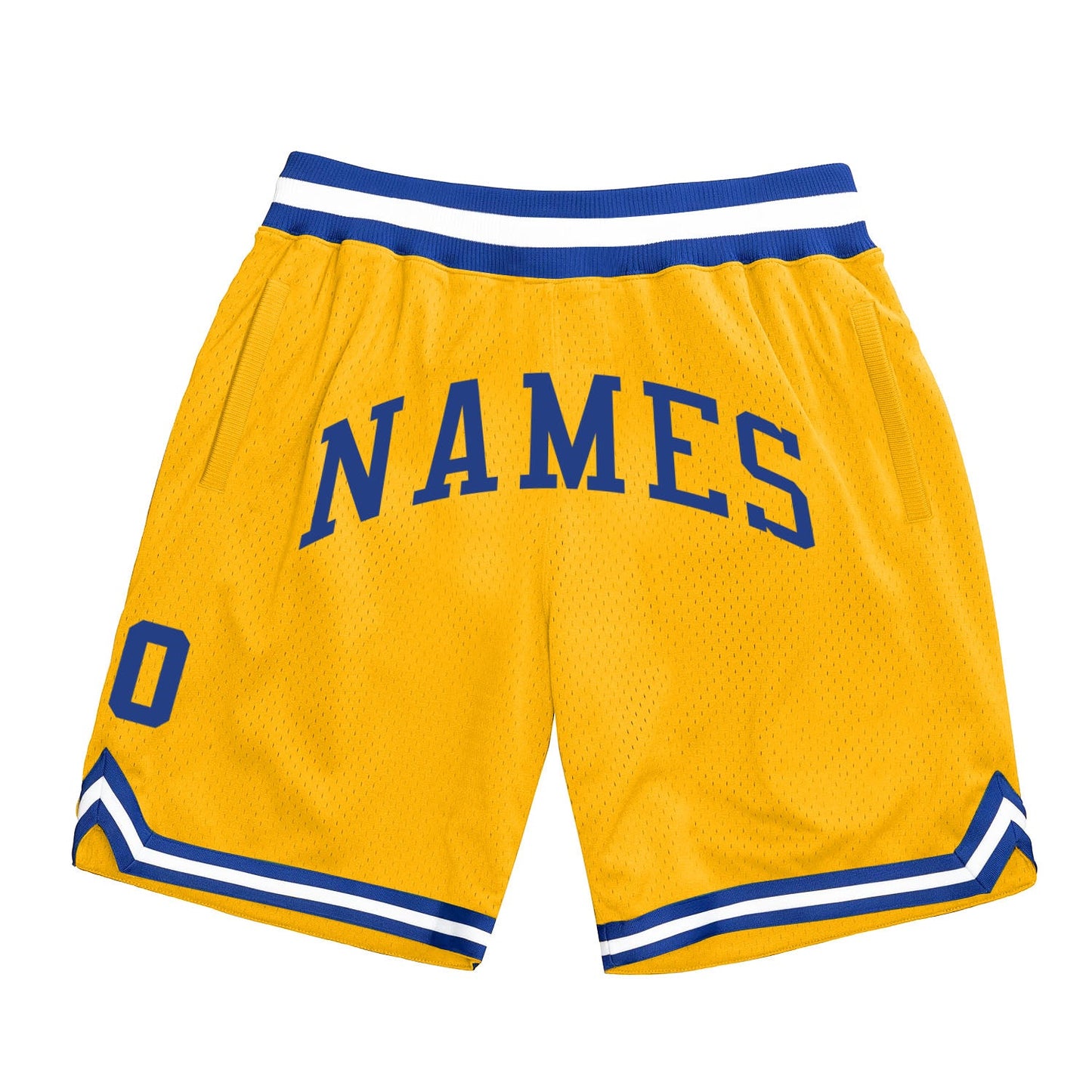 Custom Gold Royal-White Authentic Throwback Basketball Shorts - Main View