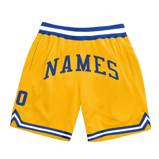 Custom Gold Royal-White Authentic Throwback Basketball Shorts - Main View