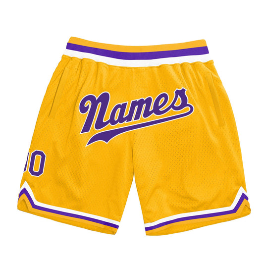 Custom Gold Purple-White Authentic Throwback Basketball Shorts - Main View