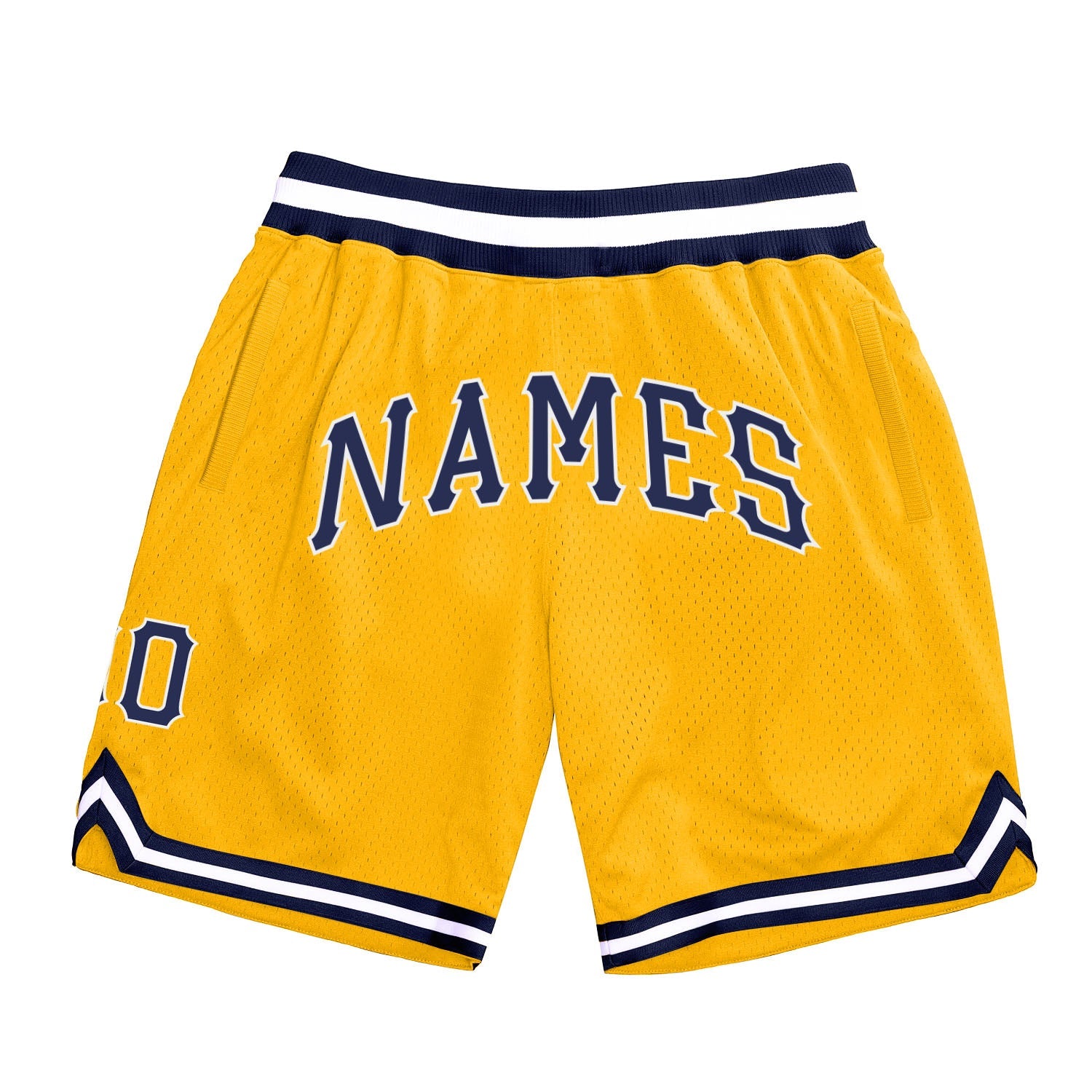 Custom Gold Navy-White Authentic Throwback Basketball Shorts - Main View