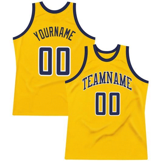 Custom Gold Navy-White Authentic Throwback Basketball Jersey - Main View