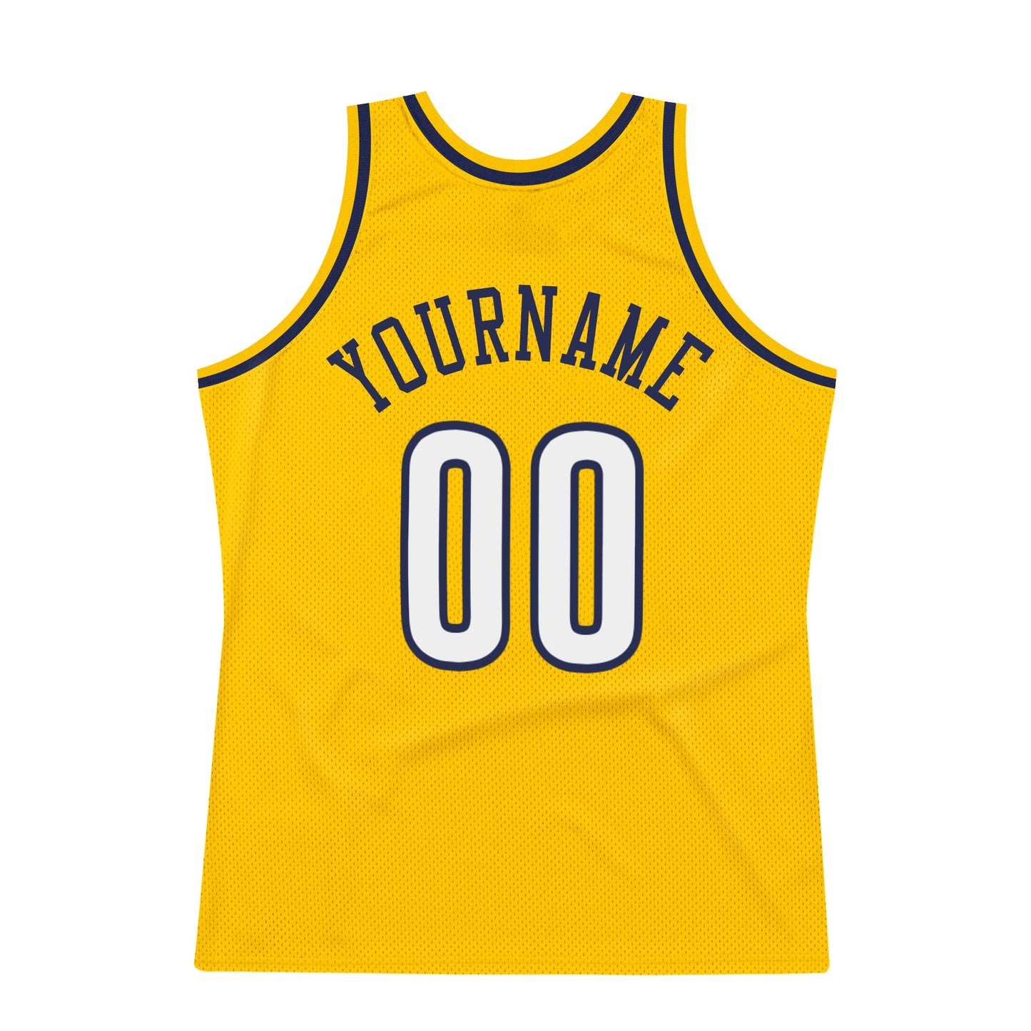 Custom Gold White-Navy Authentic Throwback Basketball Jersey view 6