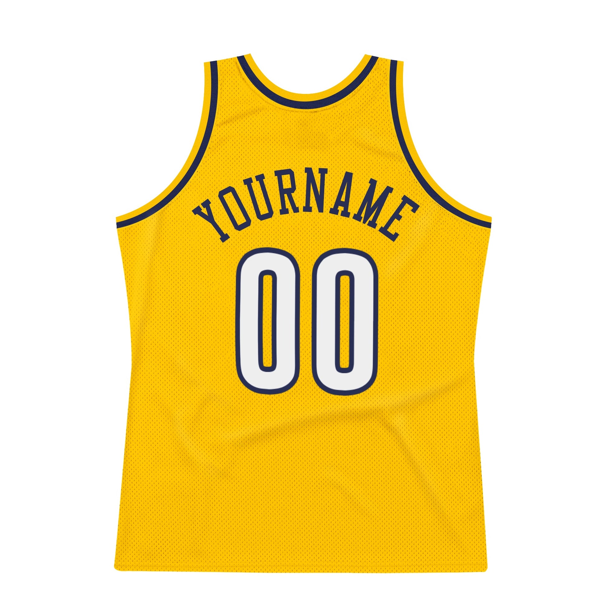 Custom Gold White-Navy Authentic Throwback Basketball Jersey view 6