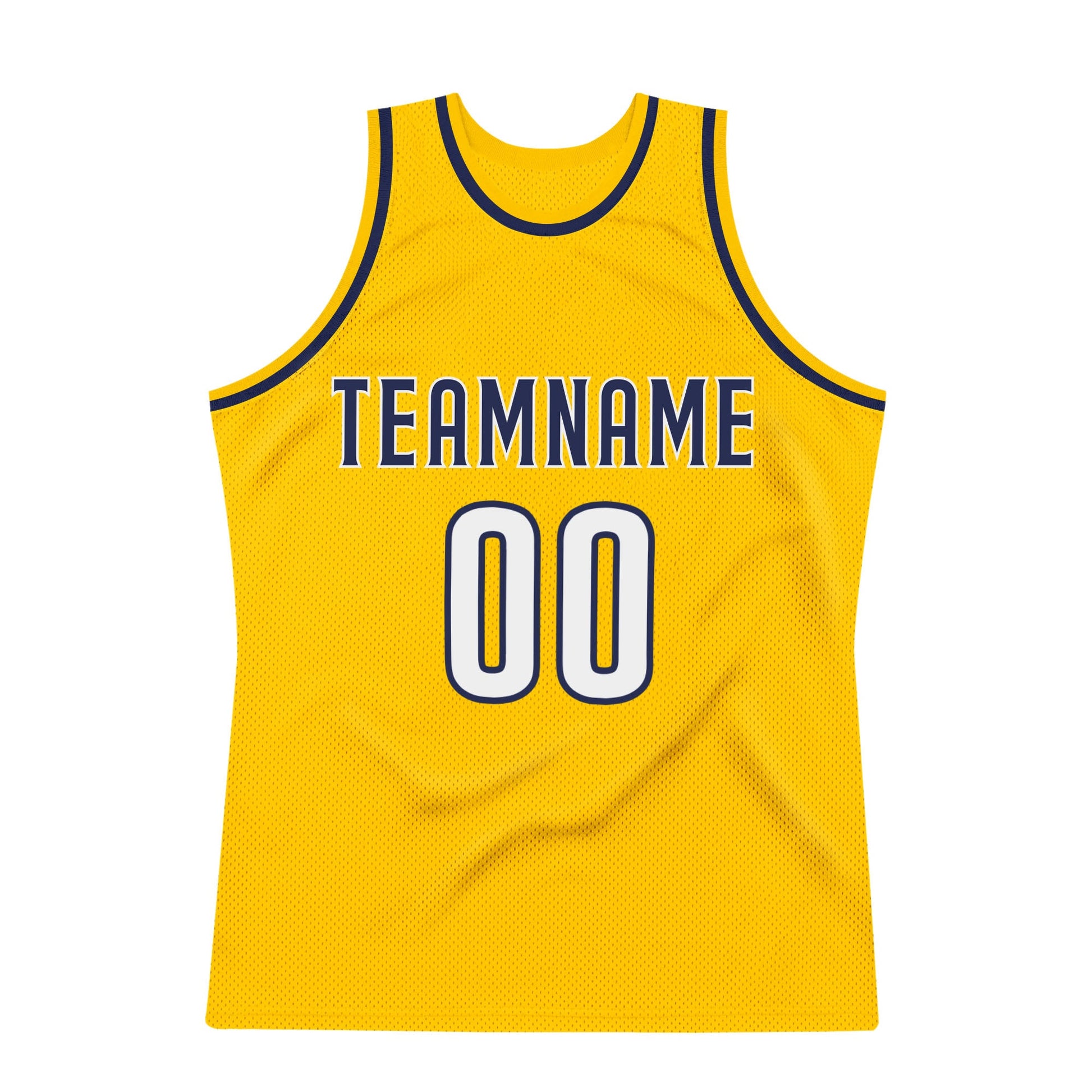 Custom Gold White-Navy Authentic Throwback Basketball Jersey view 7