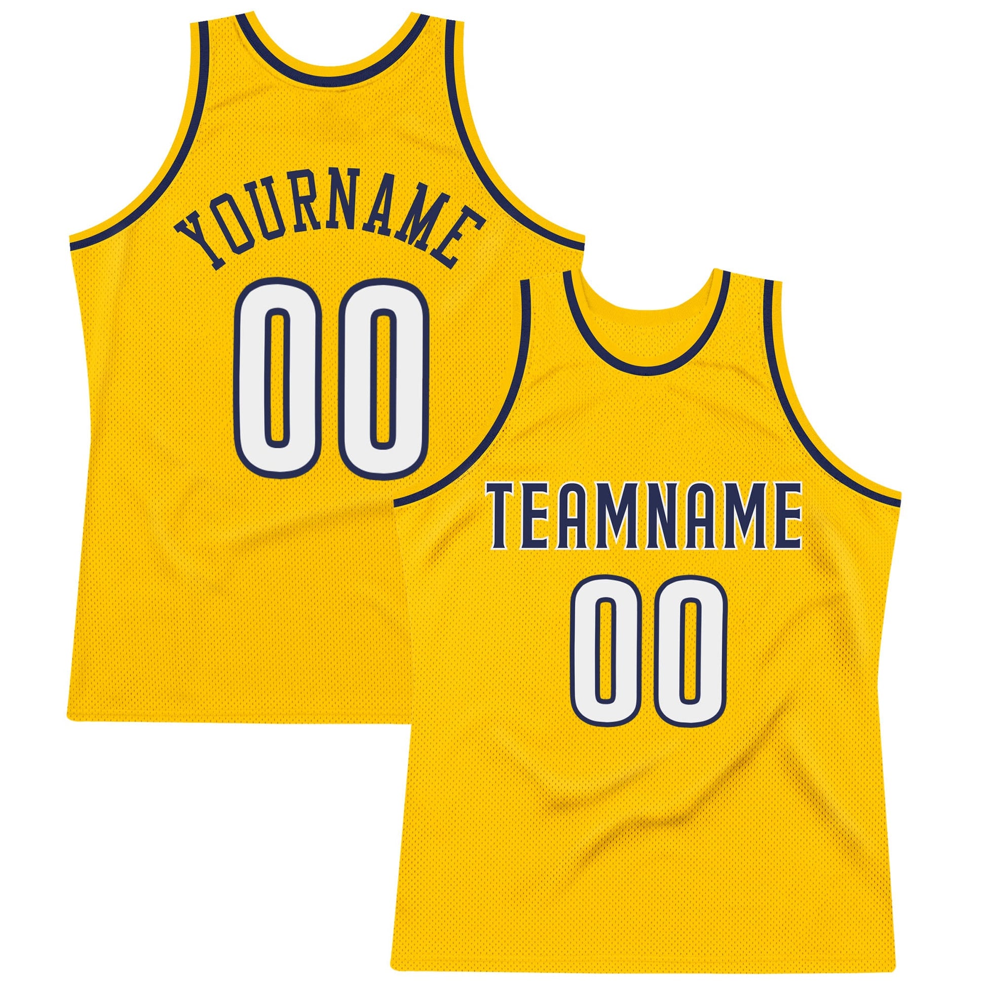 Custom Gold White-Navy Authentic Throwback Basketball Jersey - Main View