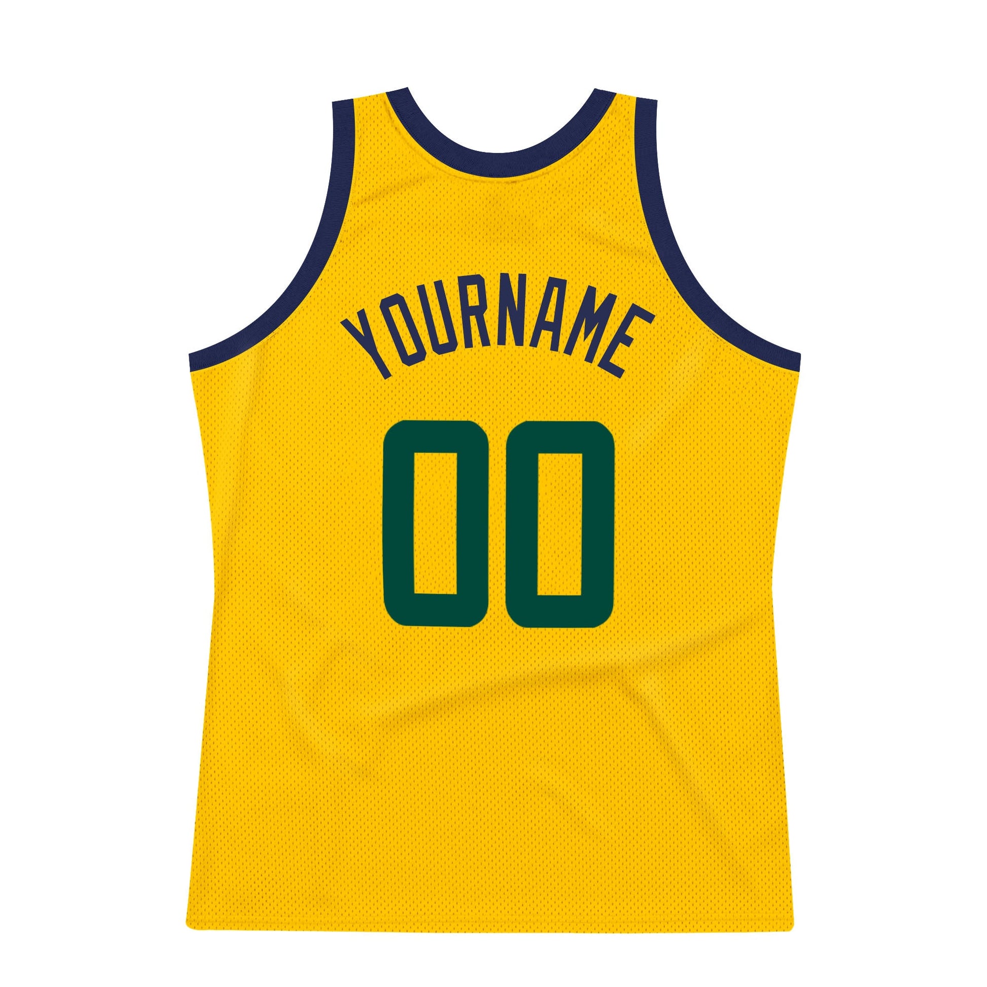 Custom Gold Hunter Green-Navy Authentic Throwback Basketball Jersey view 6