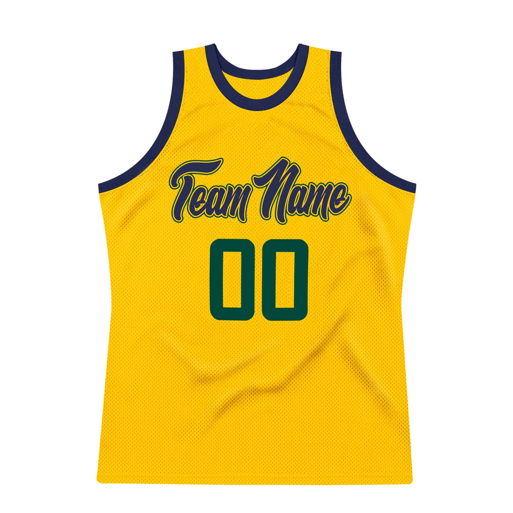 Custom Gold Hunter Green-Navy Authentic Throwback Basketball Jersey view 7