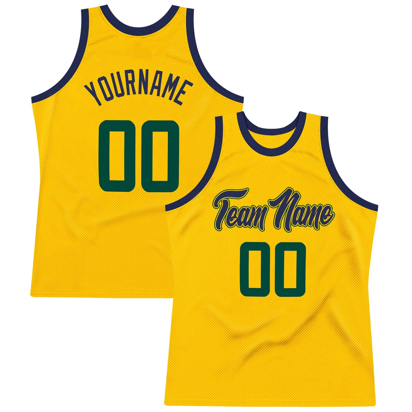 Custom Gold Hunter Green-Navy Authentic Throwback Basketball Jersey - Main View