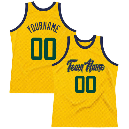Custom Gold Hunter Green-Navy Authentic Throwback Basketball Jersey - Main View