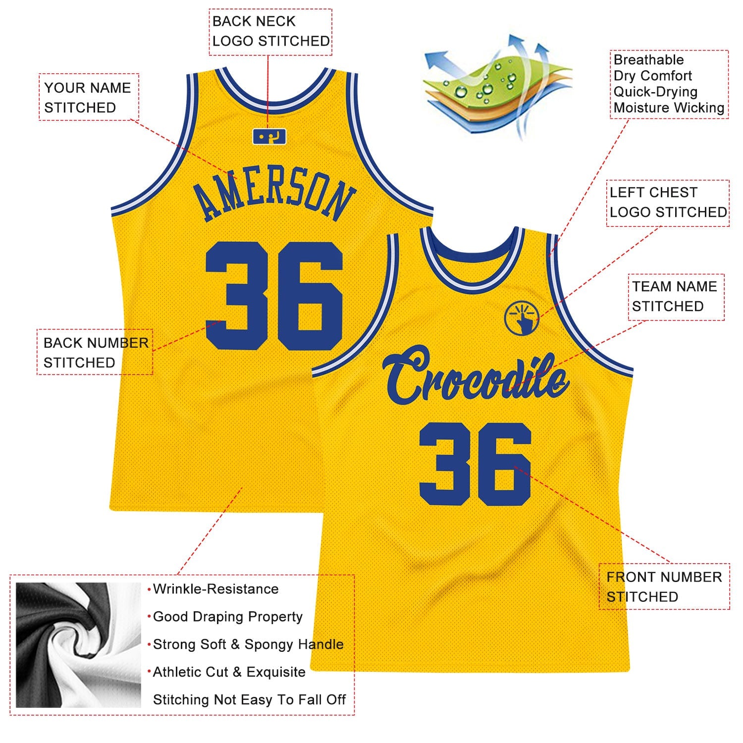 Custom Gold Royal-White Authentic Throwback Basketball Jersey view 2