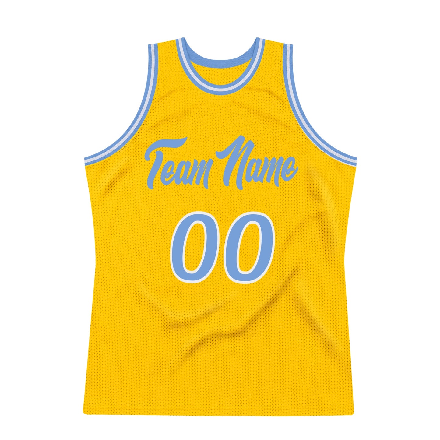 Custom Gold Light Blue-White Authentic Throwback Basketball Jersey view 7