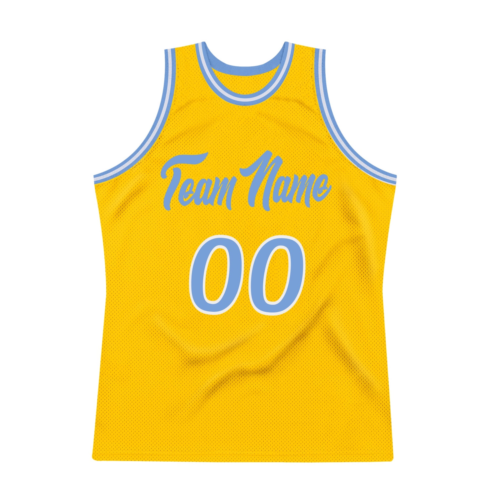 Custom Gold Light Blue-White Authentic Throwback Basketball Jersey view 7