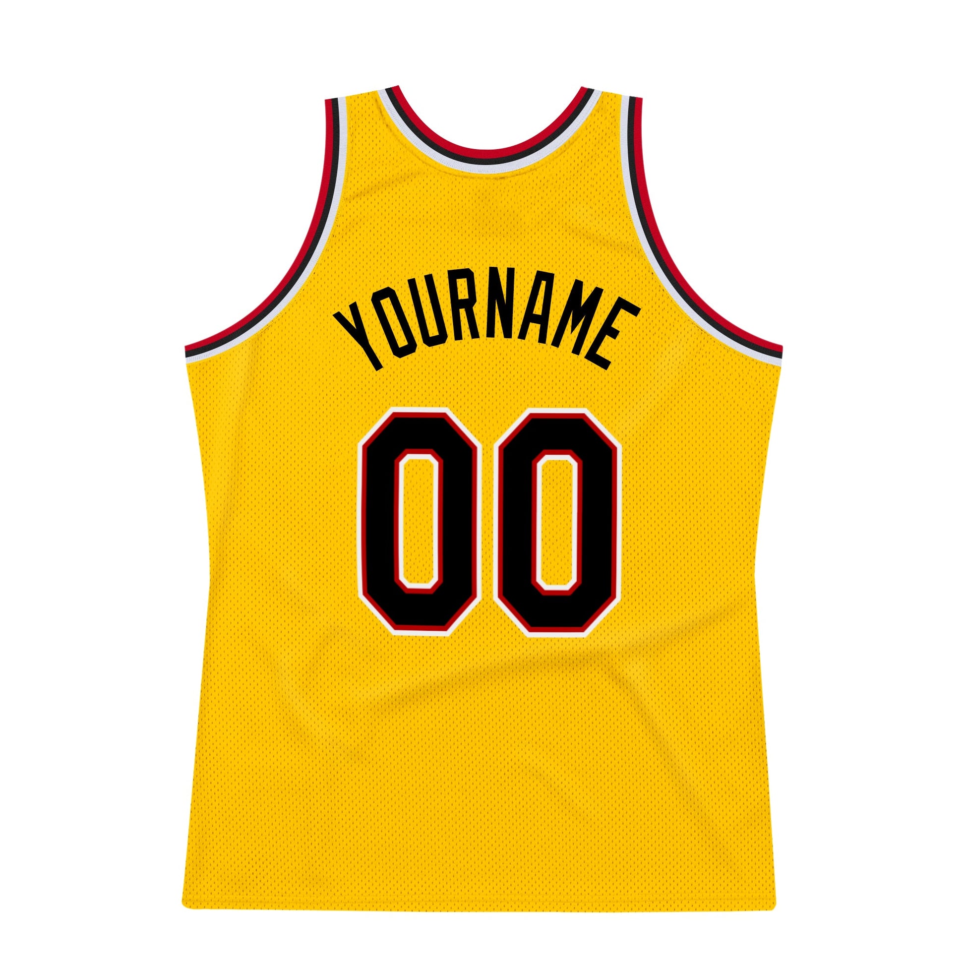 Custom Gold Black-Red Authentic Throwback Basketball Jersey view 6