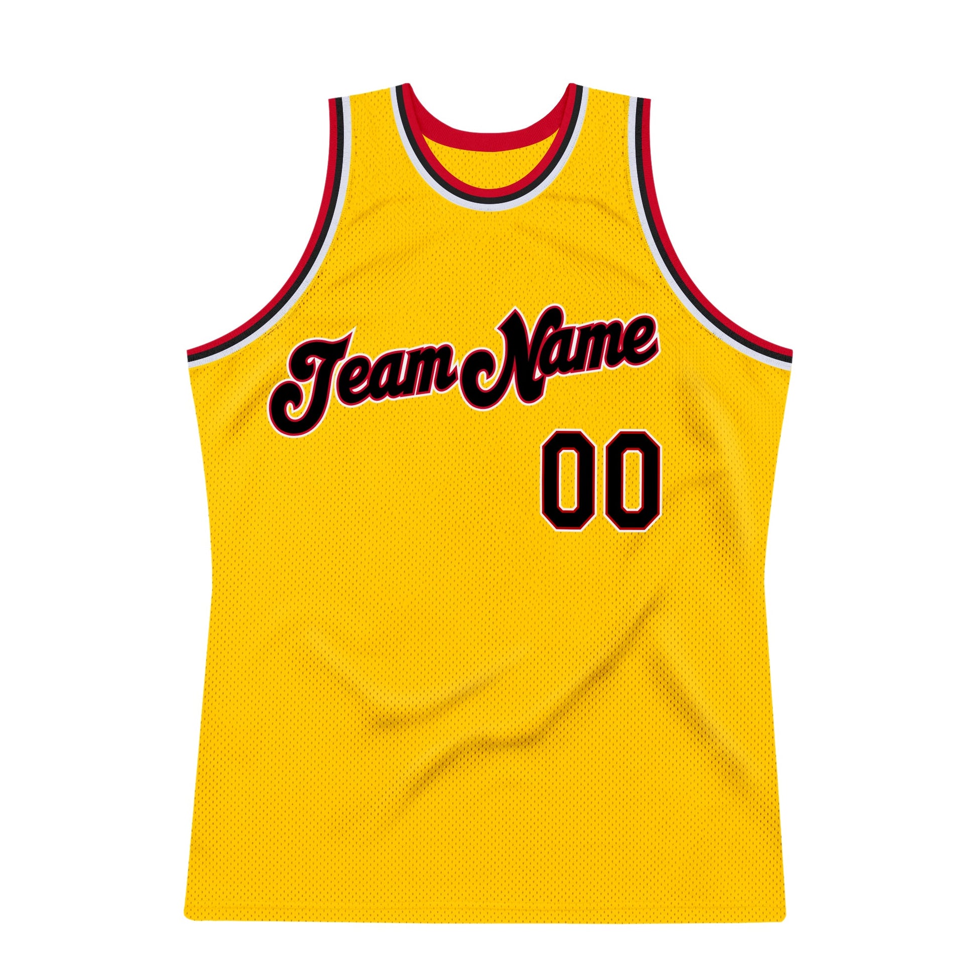 Custom Gold Black-Red Authentic Throwback Basketball Jersey view 7