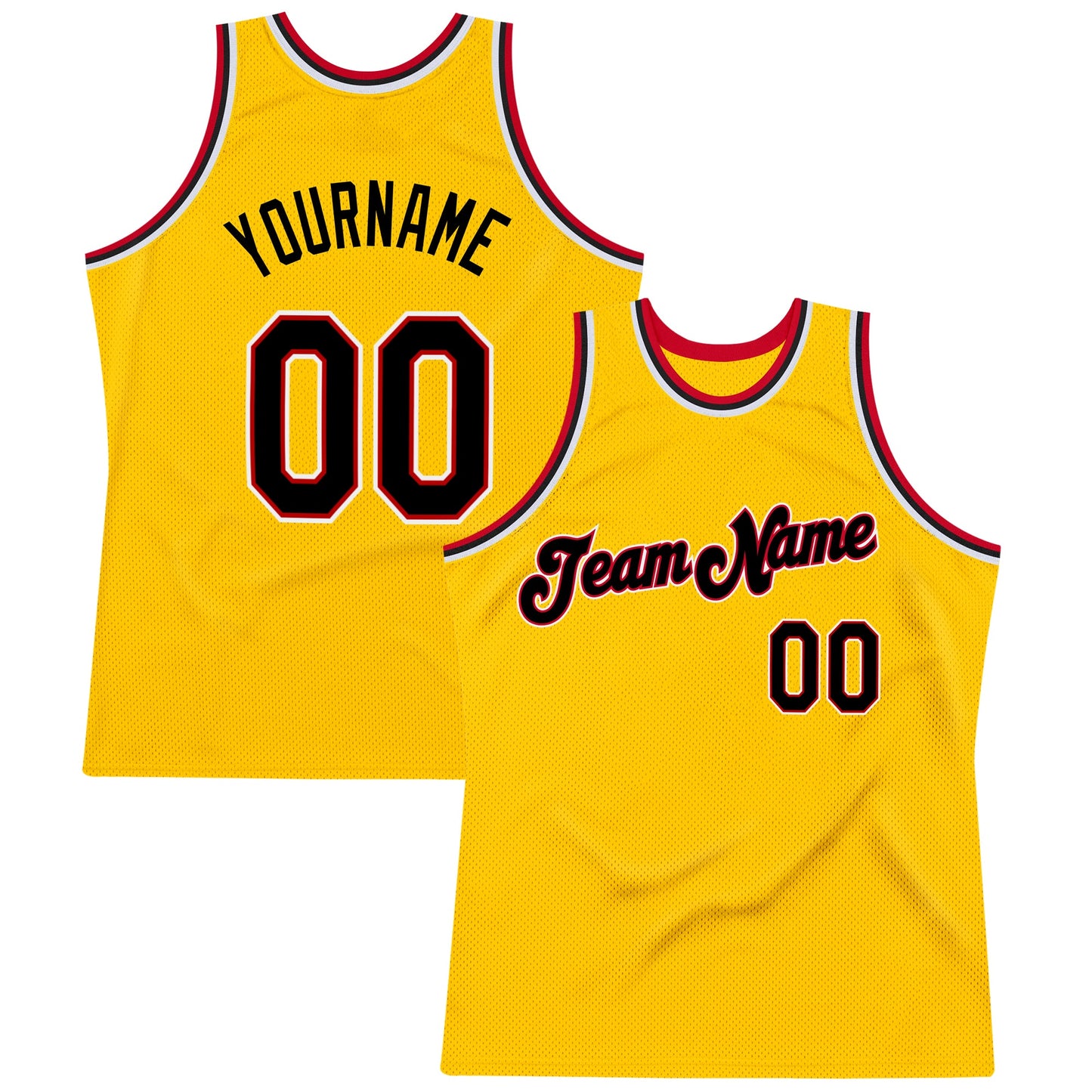 Custom Gold Black-Red Authentic Throwback Basketball Jersey - Main View