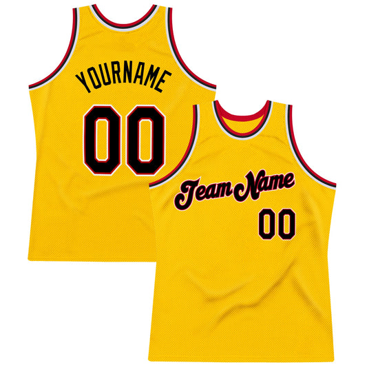 Custom Gold Black-Red Authentic Throwback Basketball Jersey - Main View