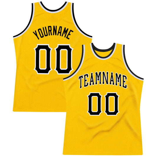 Custom Gold Black-White Authentic Throwback Basketball Jersey - Main View