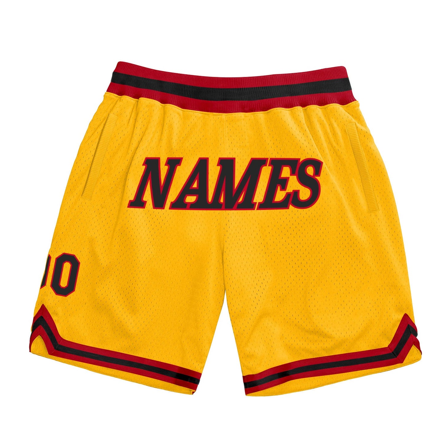 Custom Gold Black-Red Authentic Throwback Basketball Shorts - Main View