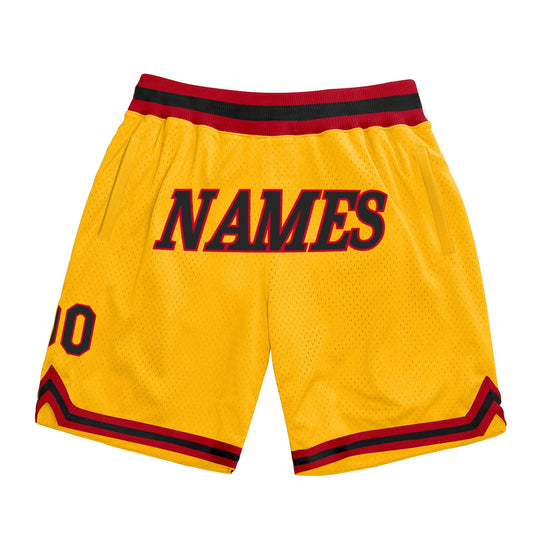 Custom Gold Black-Red Authentic Throwback Basketball Shorts - Main View