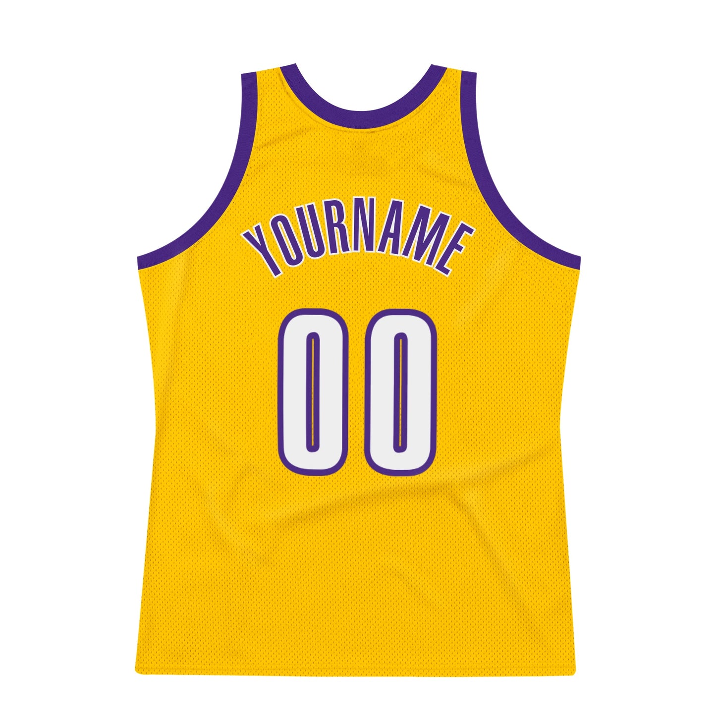 Custom Gold White-Purple Authentic Throwback Basketball Jersey view 5