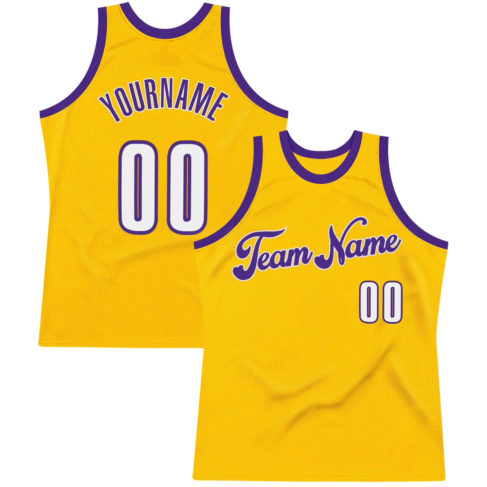 Custom Gold White-Purple Authentic Throwback Basketball Jersey - Main View