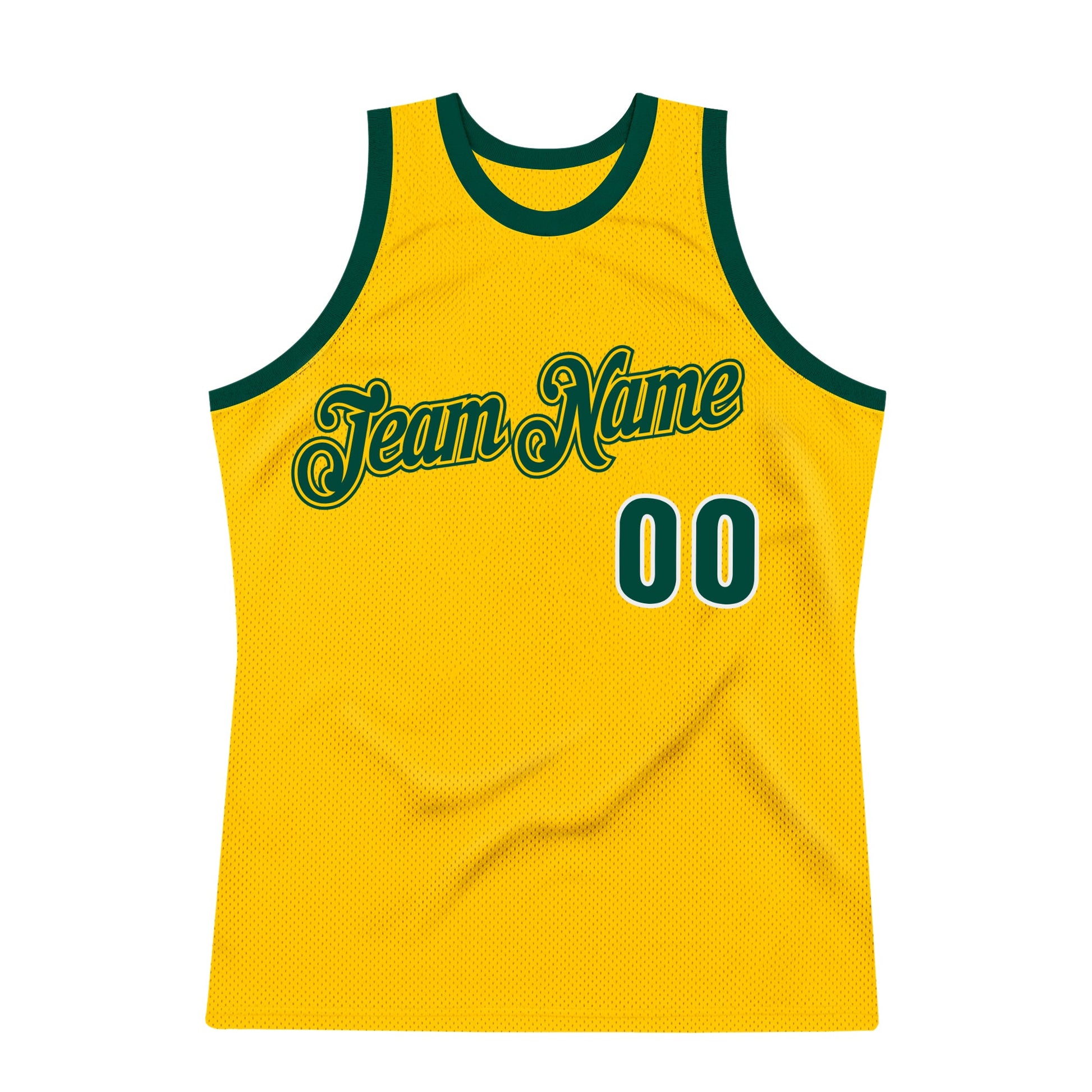 Custom Gold Hunter Green-White Authentic Throwback Basketball Jersey view 6