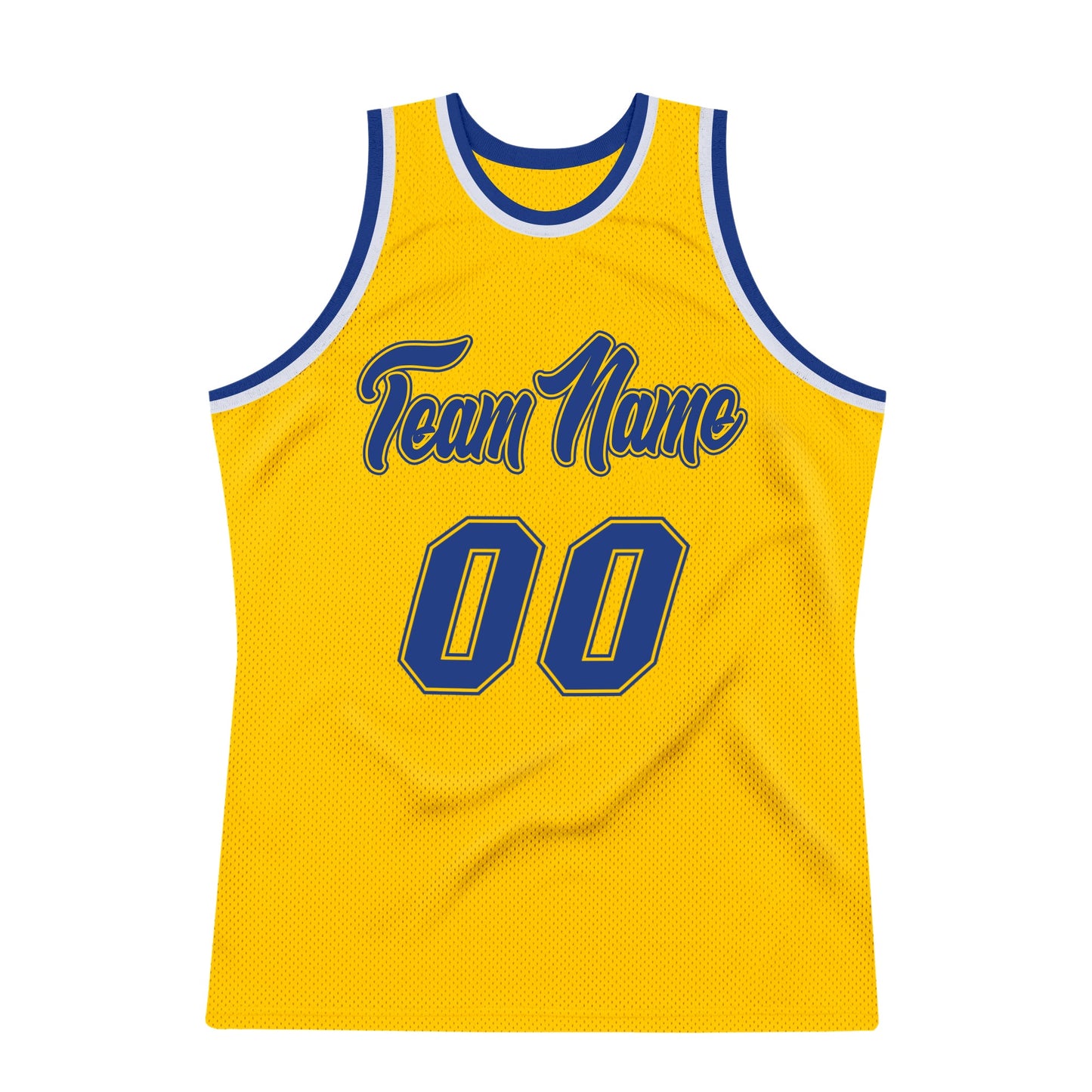 Custom Gold Royal-White Authentic Throwback Basketball Jersey view 6