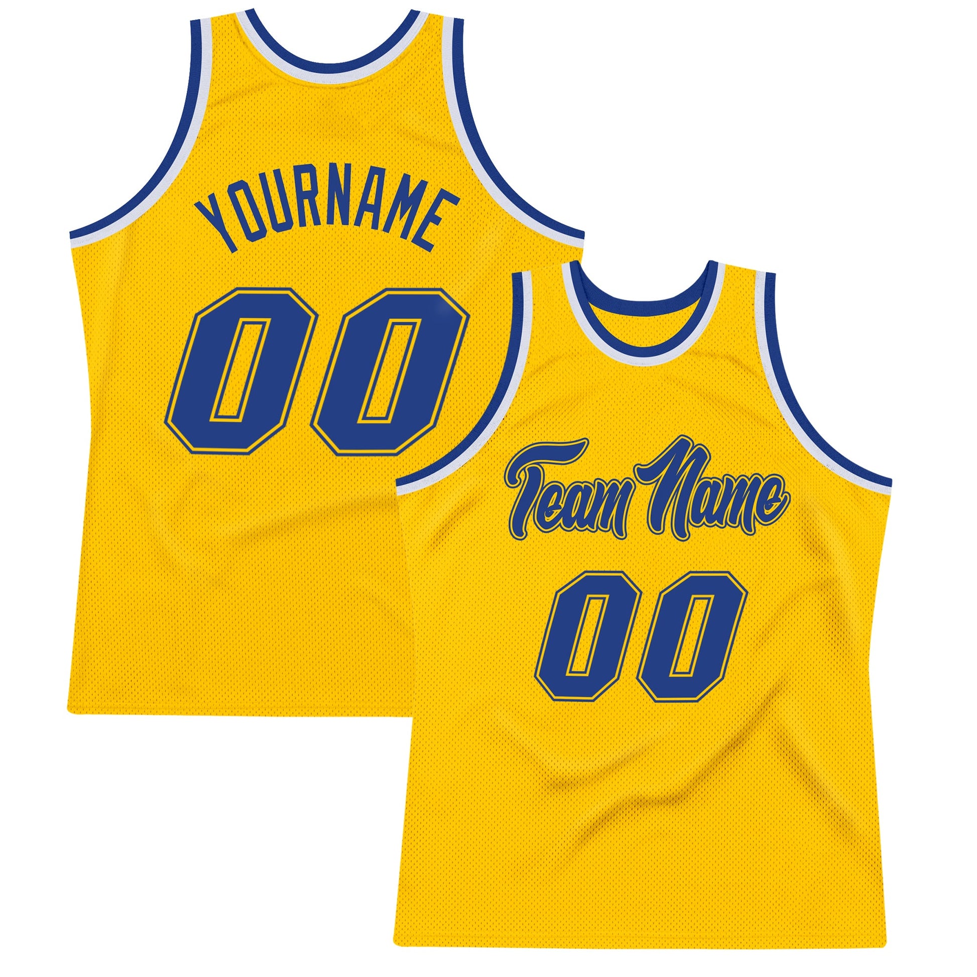 Custom Gold Royal-White Authentic Throwback Basketball Jersey - Main View