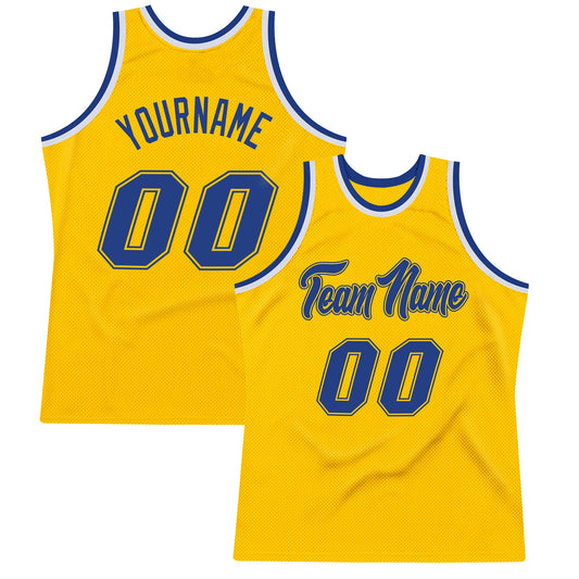 Custom Gold Royal-White Authentic Throwback Basketball Jersey - Main View