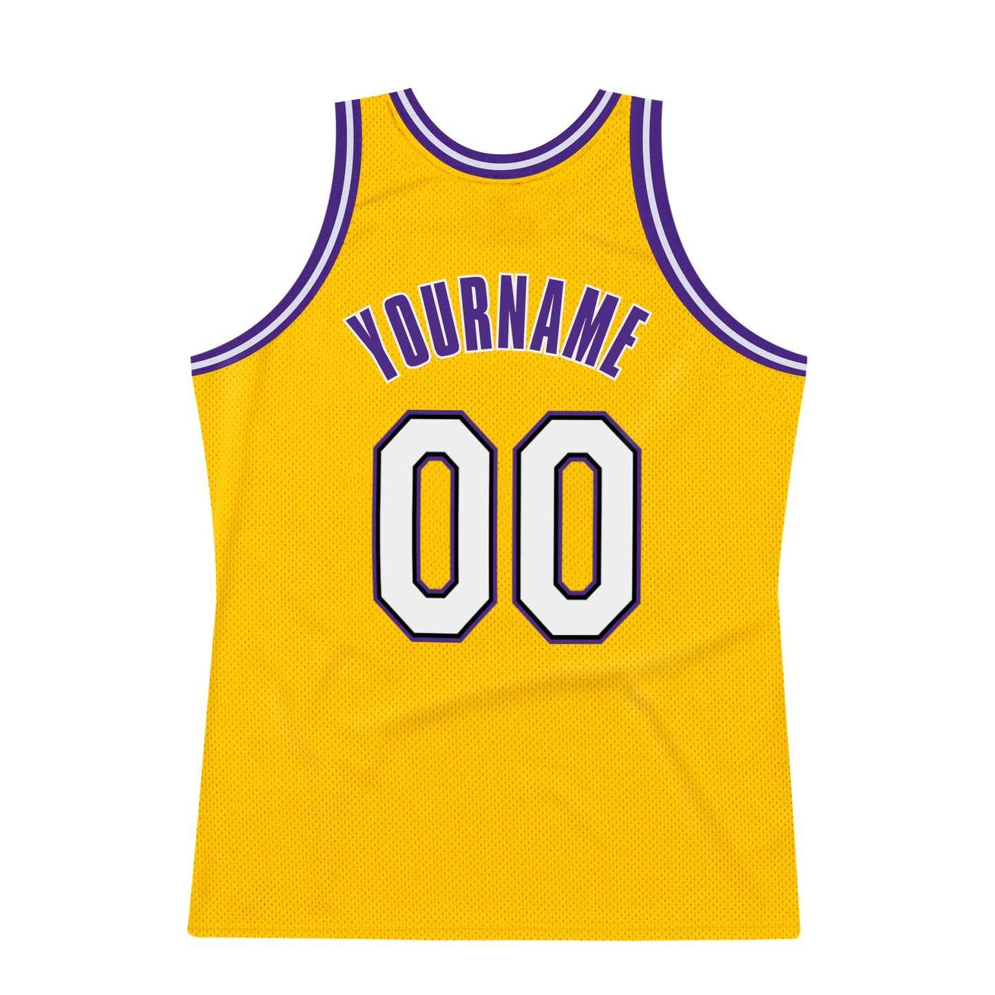 Custom Gold White-Purple Authentic Throwback Basketball Jersey view 5