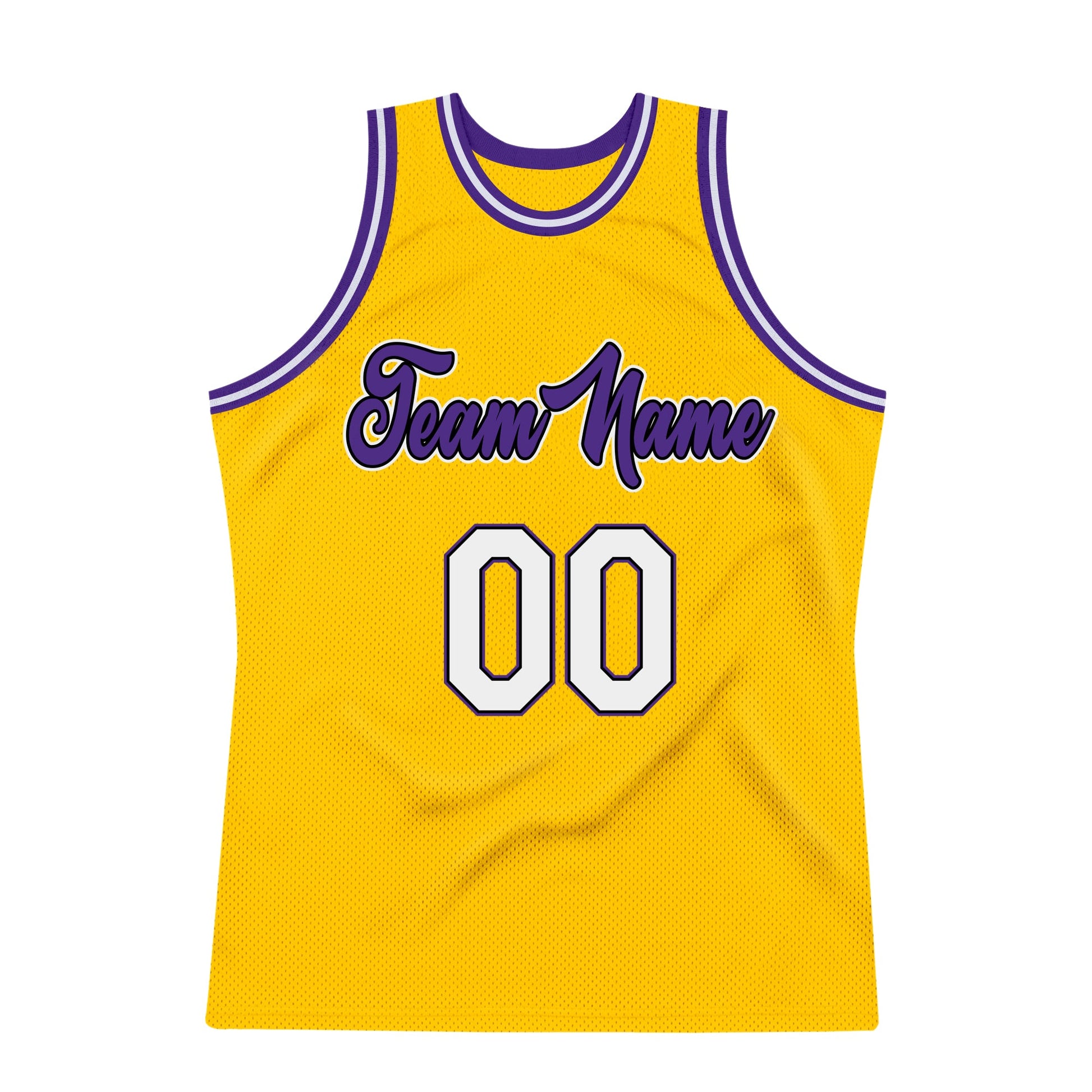 Custom Gold White-Purple Authentic Throwback Basketball Jersey view 6