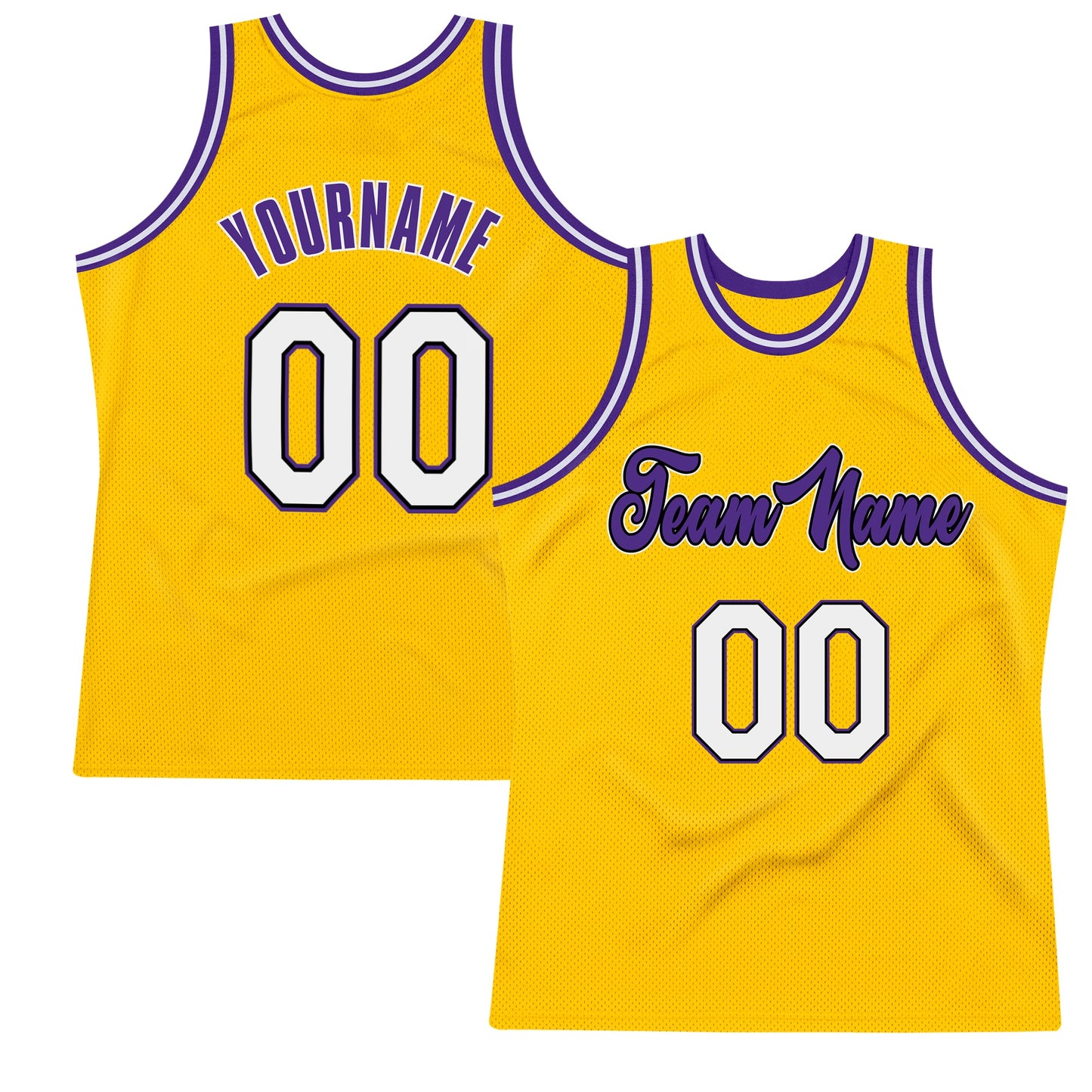 Custom Gold White-Purple Authentic Throwback Basketball Jersey - Main View