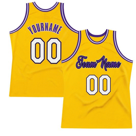 Custom Gold White-Purple Authentic Throwback Basketball Jersey - Main View