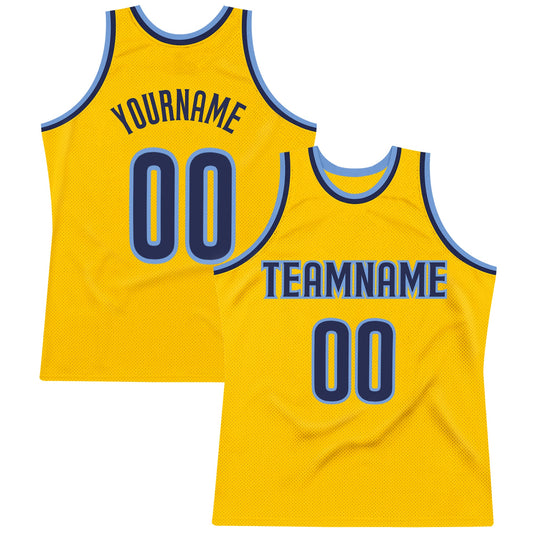 Custom Gold Navy-Light Blue Authentic Throwback Basketball Jersey - Main View