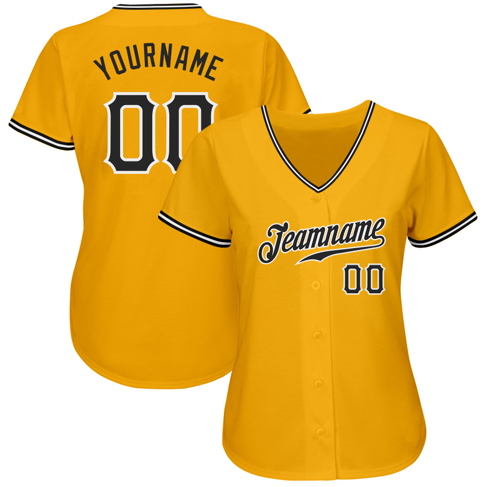 Custom Gold Black-White Authentic Baseball Jersey view 2