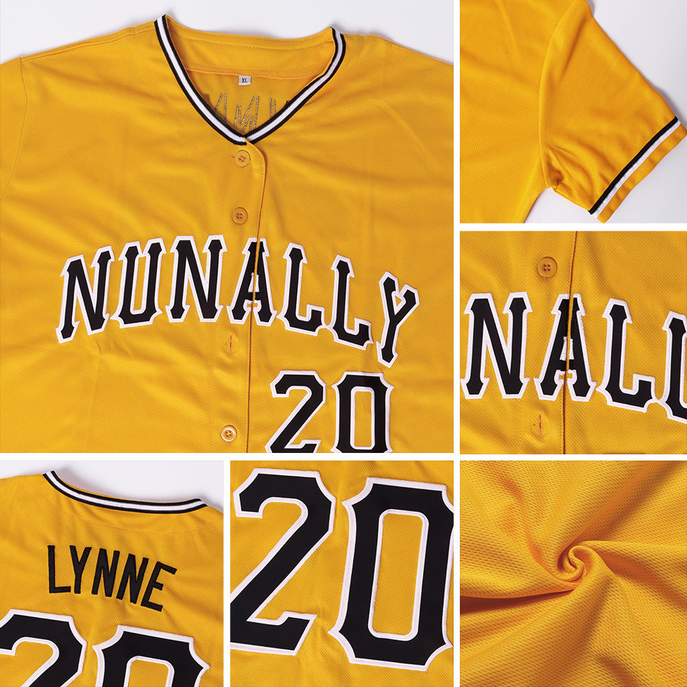 Custom Gold Black-White Authentic Baseball Jersey view 6