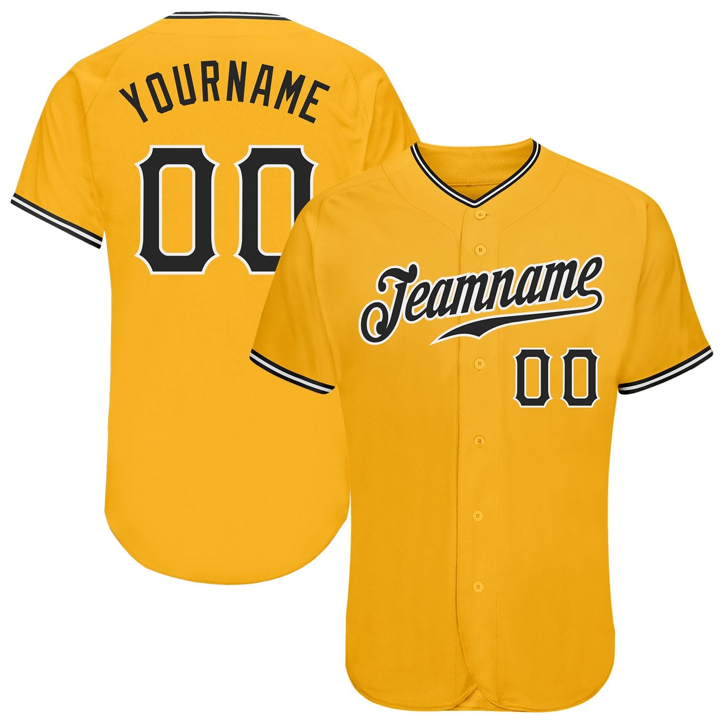 Custom Gold Black-White Authentic Baseball Jersey - Main View
